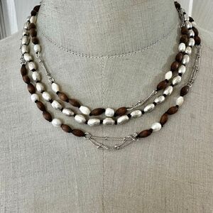 Sigrid Olsen Multi-Strand Wood, Silver-Tone & Freshwater Pearl Necklace